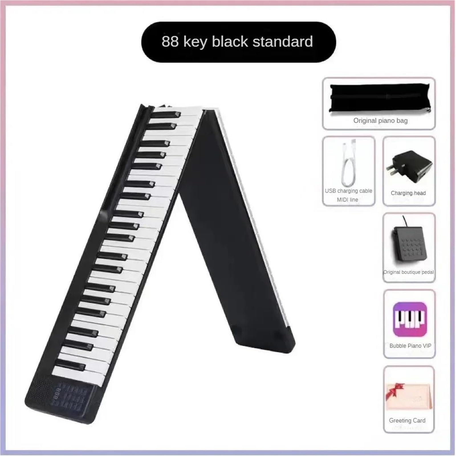 Tastiera Digitale Per Principianti Pianoforte Elettronico 88 Tasti Professionale Pieghevole Portatile Pianoforte Musicale Principiante Pratica Suonare Uno Strumento Musicale(Black)