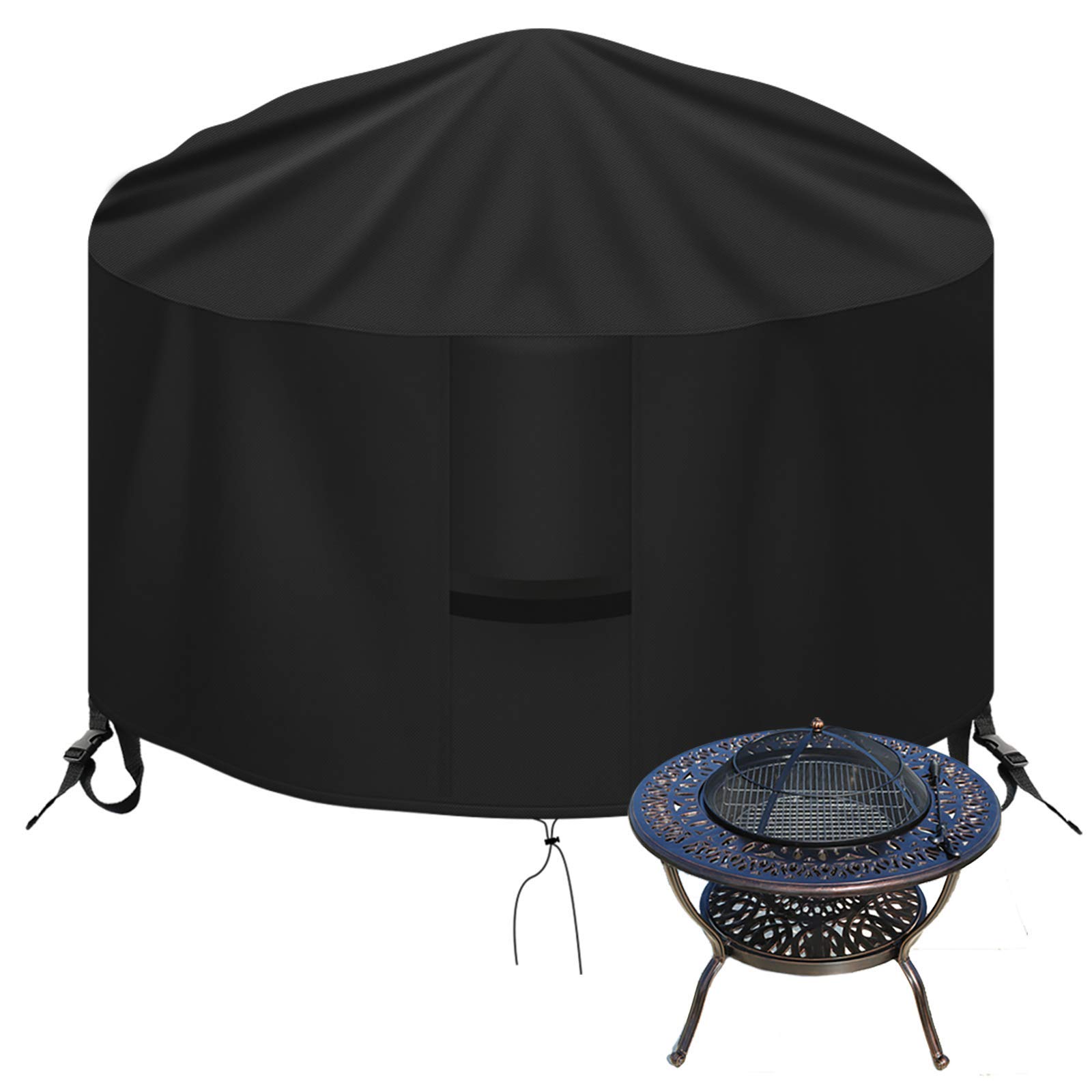 OKPOW Fire Pit Cover 90cm, Firepit Covers Waterproof Round-600D,Anti-UV,Heavy Duty Rip Proof Oxford Fabric Firepit Cover,Round Fire Pit Covers-Black(90cm*50cm) — view 8