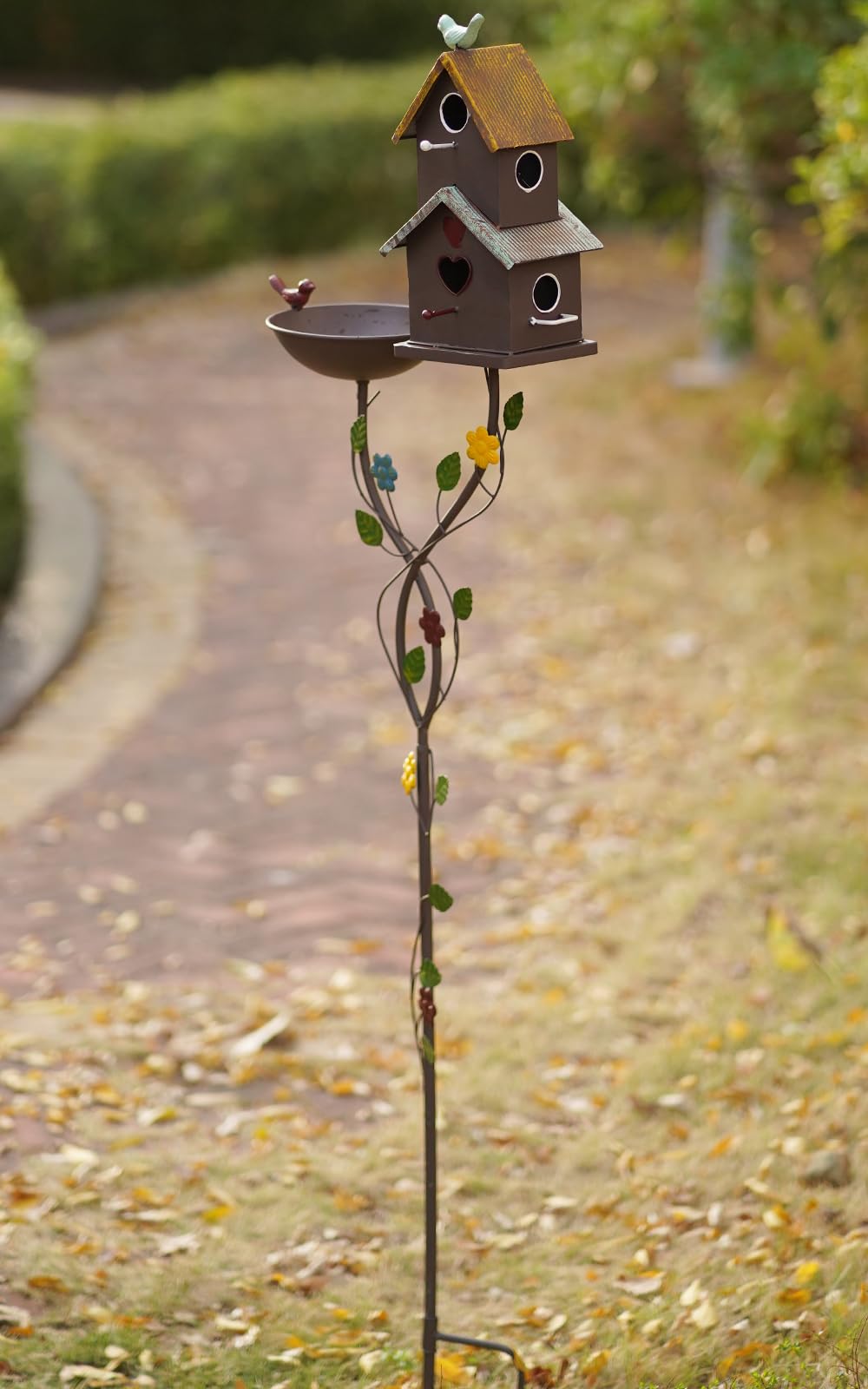 Baños de pájaros de 60.6 pulgadas de alto para exteriores, cuenco de baño de metal para pájaros, casas de pájaros para exteriores con poste, casas de pájaros para exteriores, decoración de patio de