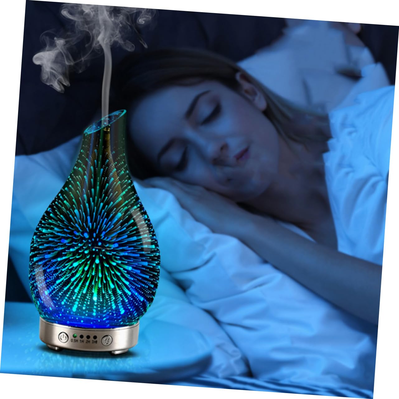 Difusor de Aceites Esenciales de Vidrio Púrpura 3D, 1 L | Abs y Pp, Tecnología de Reducción de Ruido, para Salas de Reunión y Spa