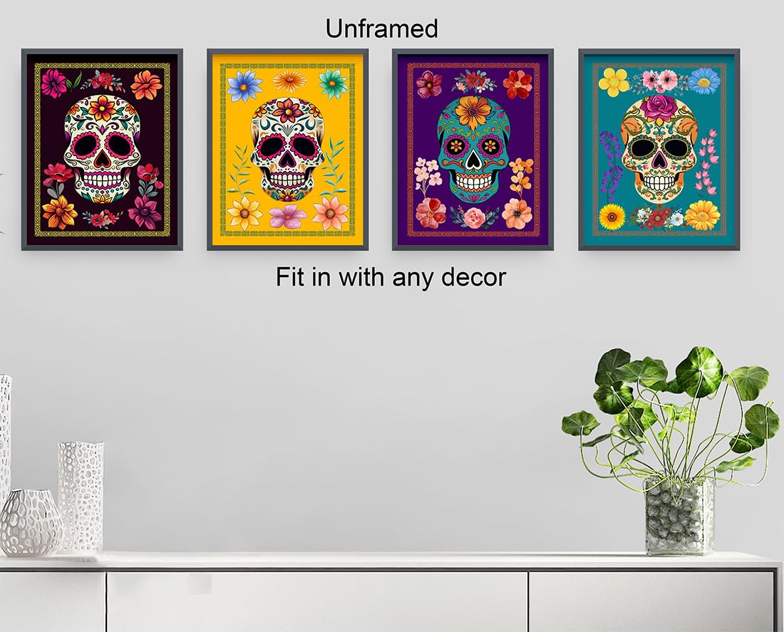Amazon.com: Sugar Skulls Day of the Dead Skeleton Wall Art Set of