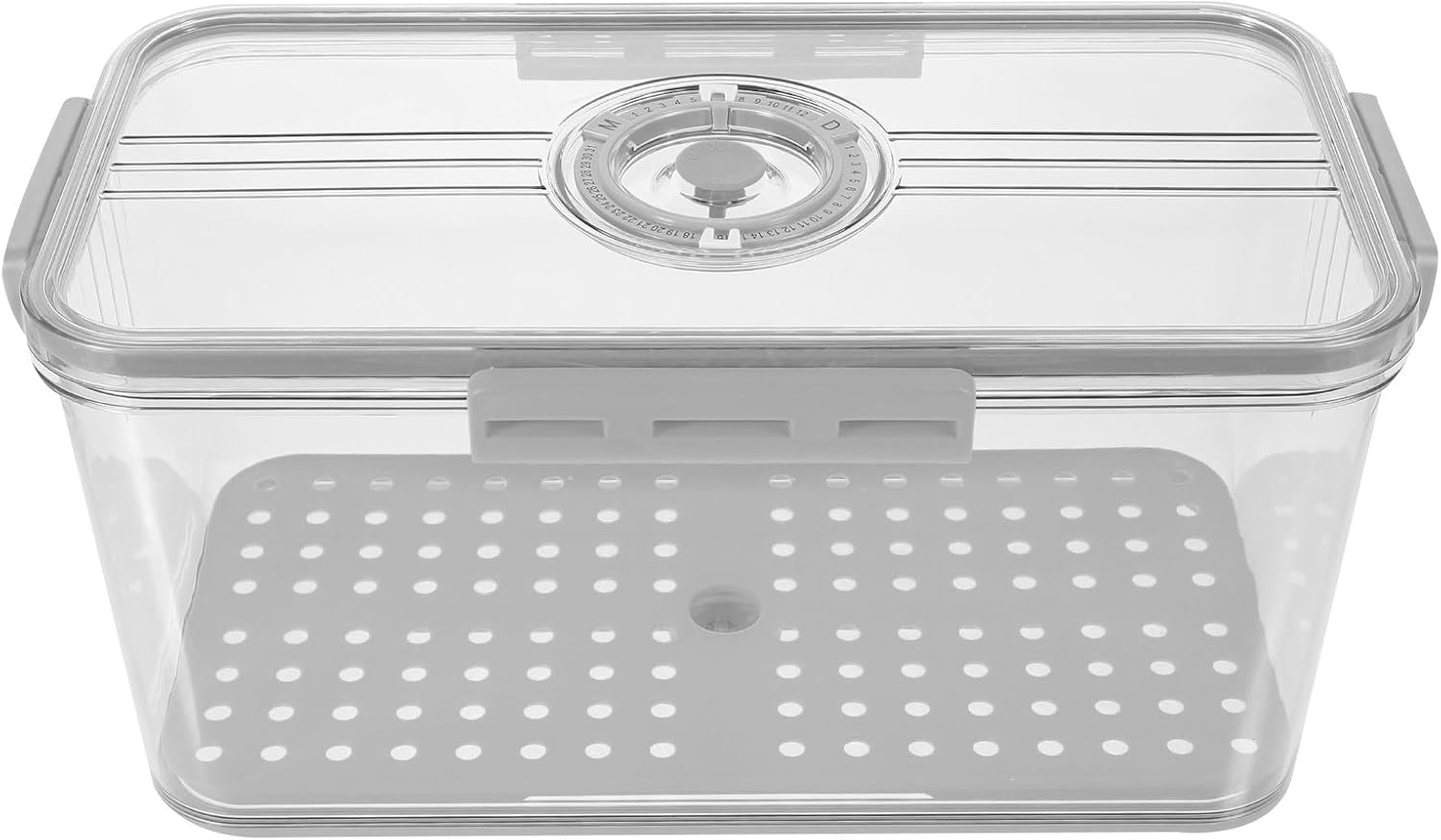 Cabilock Timing Recording Bread Box Large Gray 7l Fridge Food Container with Draining Tray and Airtight Seal for Kitchen Refrigerator Storage