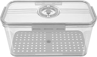 Large Gray Bread Storage Box with Draining Plate, Fridge Food Container for Kitchen, Sealed Airtight Refrigerator Bin with Date Marker, Suitable for Freezing and Fresh Food