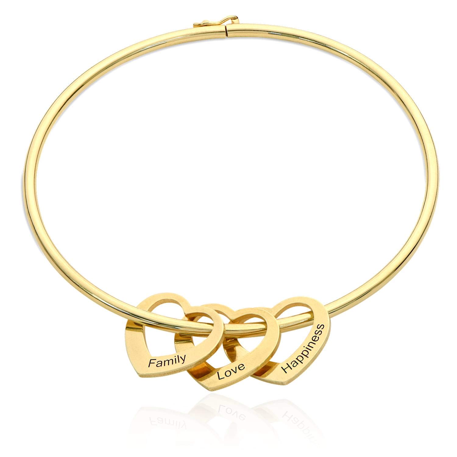 MyNameNecklace Chelsea Bangle Bracelet with Heart Pendants - Sterling Silver or 18K Gold Plated - Up to 12
