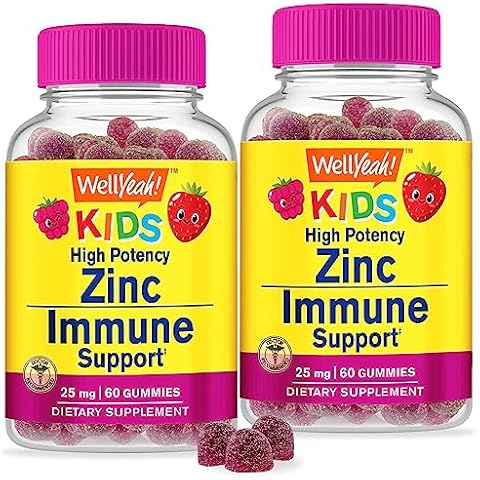 WellYeah Zinc for Kids 25mg Gummies - Immune System and Antioxidant Support - Skin Health, Maximum Strength Children Zinc Supplement Immune Booster Gummy - GMO-Free, Vegan - 60 Gummies (2) Cover