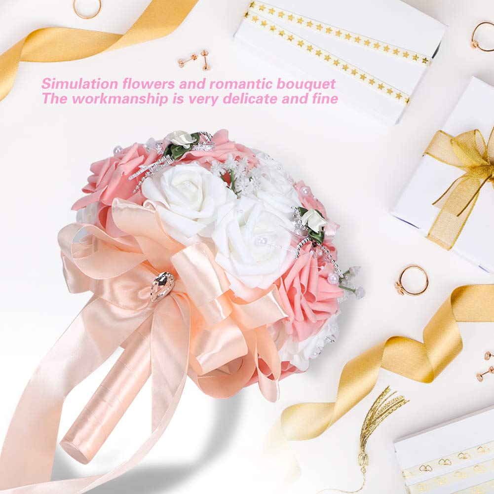 Bouquet Da Sposa Viola Con Rose In Schiuma E Cristalli | Fiore Artificiale Con Nastro 26cm