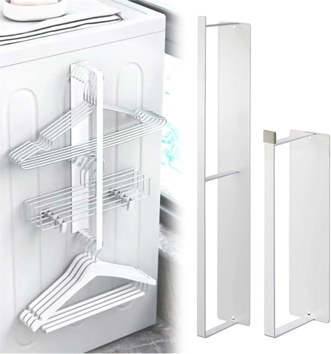 Magnetic Drying Rack Laundry, Magnetic Laundry Hanging Rod,Magnetic Laundry Clothes Drying Rack,Hanger Storag,Magnetic Hanger Organizer Stacker,Magnetic Hanger Holder for Laundry Room (White, S+L)