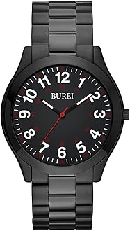 Men's Wrist Watch Military Time Easy Read Dial, 24 Hour with Second Hand, Stainless Steel Band.