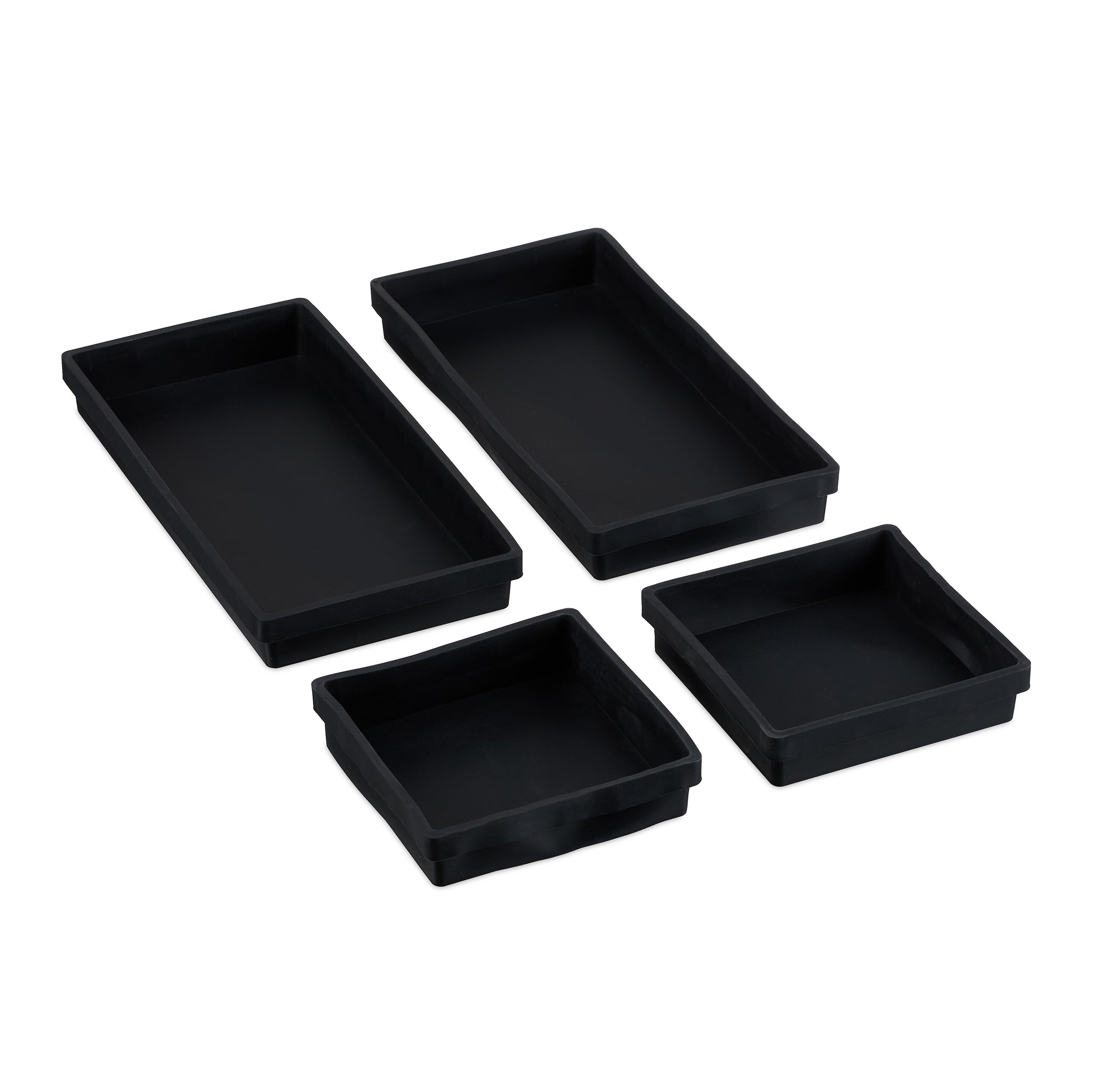 Relaxdays Molde Silicona, Set 4, Aptos para Lavavajillas, Bizcochera Rectangular, 2 Tamaños, 12x12 y 25x12,5 cm, Negro