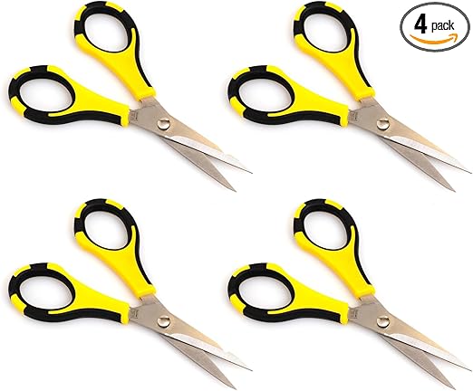 EK Tools Cutter Bee Scissors 4 Pack, Black and Yellow, Multi Pack Scissors for Fabric, Embroidery, Crafting, Herbs, Gardening, Office, Home, & More