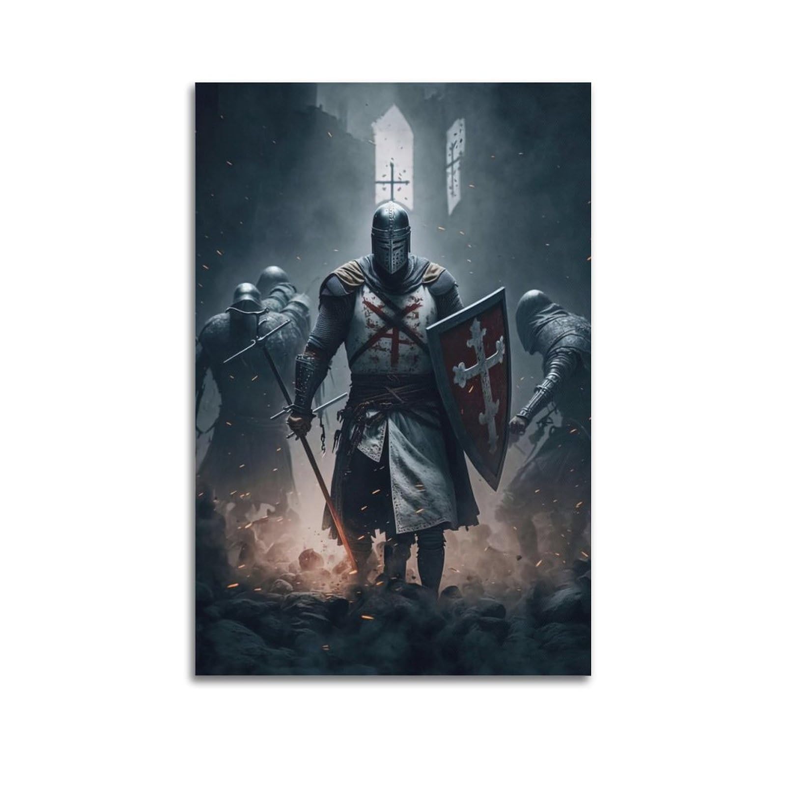 Nohf Unframe-Style Medieval Knights Templar Poster Wall Art Print Retro Aesthetic Room Decor 24X36inch(60X90cm)