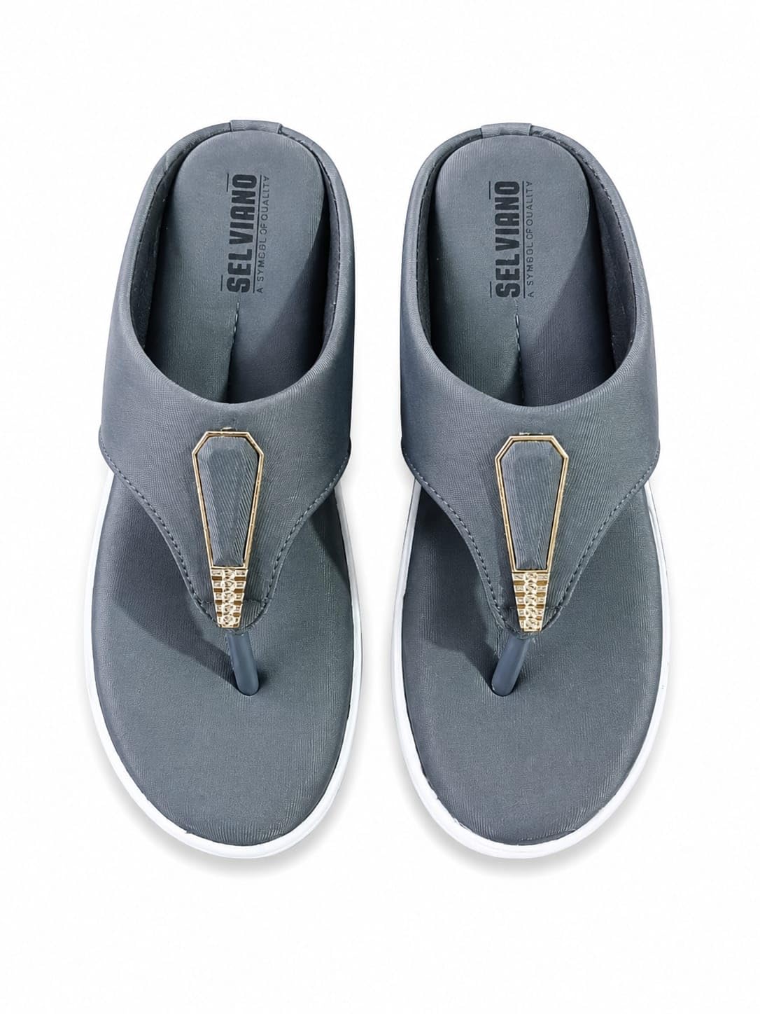 Womens Grey Comfort Toe Ring Slippers | Soft Cushioned Daily Wear Flip Flops And Casual Outdoor Sandals-image-31