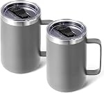 Volhoply 16oz Mugs de café en acier inoxydable isoulés avec couvercle étanche en vrac 2 Paquet,Coupe de café à double paroi à vide avec poignée,Bonbonne en métal réutilisable,Tasse de camping garder chaud et froid(Mélangé,2)