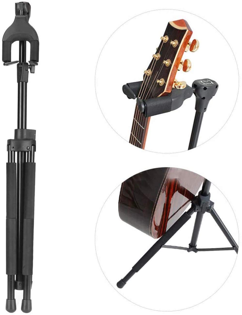 Gitarrenständer Gitarrenständer Faltbarer Vertikaler Bassgitarrenständer Mit Doppelhals Und Rutschfestem Pad Höhenverstellbar 27,6~51,2 Zoll Für Akustikgitarre