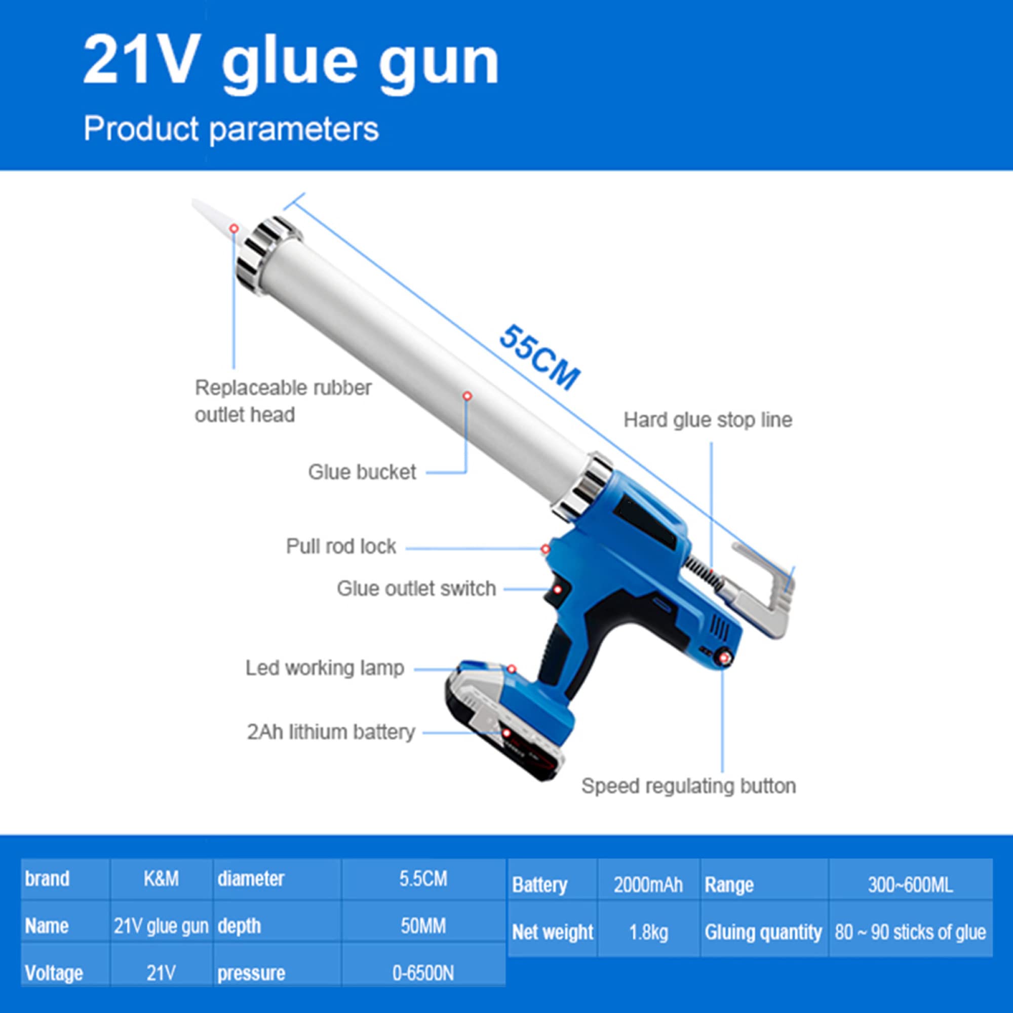 Elektryczny pistolet do uszczelniania i klejenia 21 V, automatyczny bezprzewodowy pistolet do uszczelniania szkła, elektryczny pistolet do klejenia, do dekoracji wnętrz