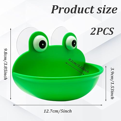 Frog Habitat with Suction Cup, 2 Pcs Cute Fish Tank Accessories Frog Dish Holder Frog Decor Frog Terrarium Decor for Tree Frog Toad Tadpole, Plastic, Green