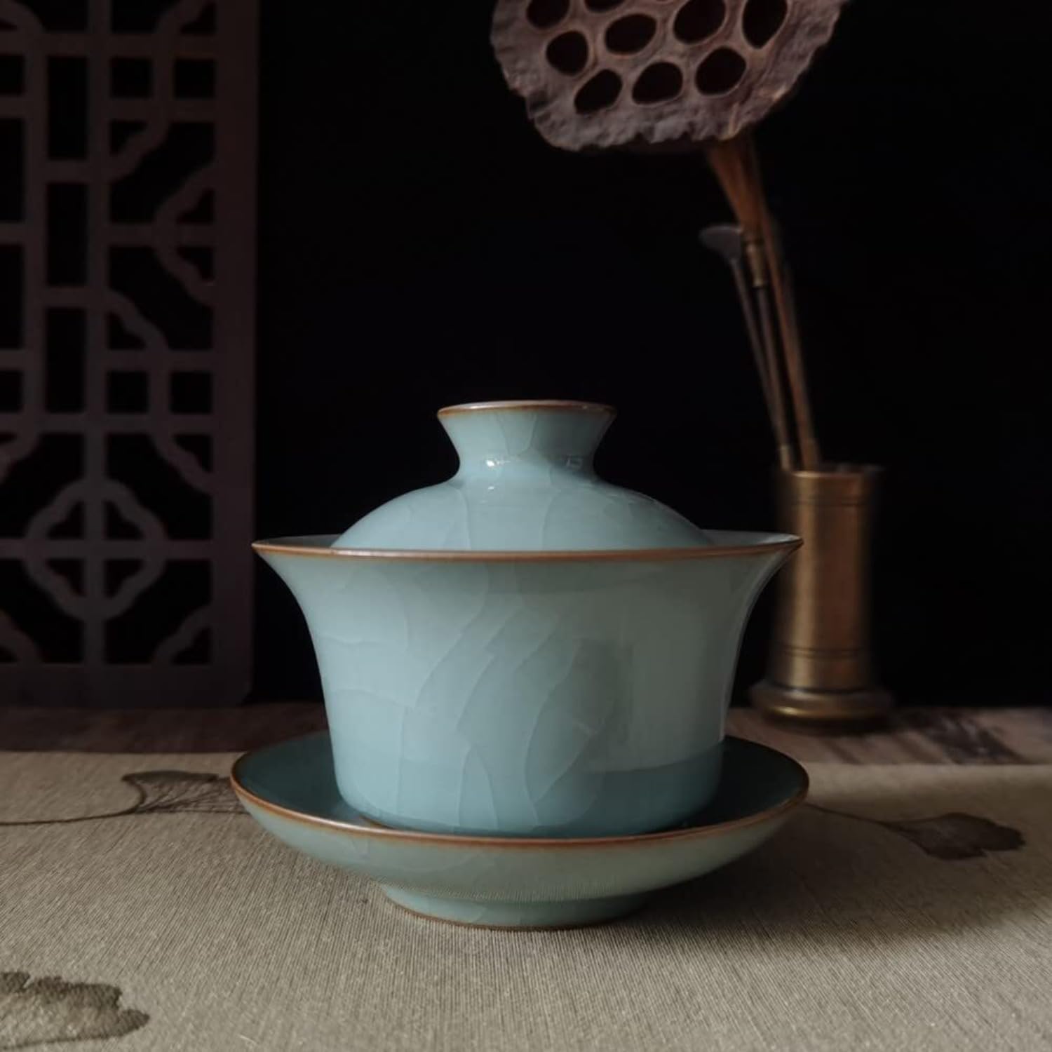 Chinesische Celadon Gaiwan Teetasse - 5-Unzen-Porzellan mit Deckel, glasiertes Crackle-Finish für Kung-Fu-Zeremonie, Geschenk für Teeliebhaber (green4)