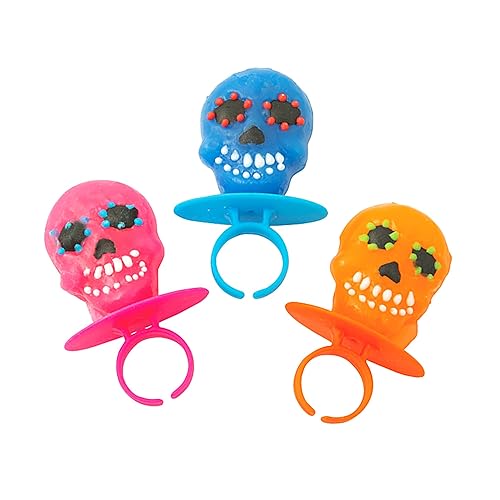 Miniatura 3 de Anillos de piruleta de calavera de azúcar del Día de los Muertos de Halloween, caja de 18 paquetes de 3