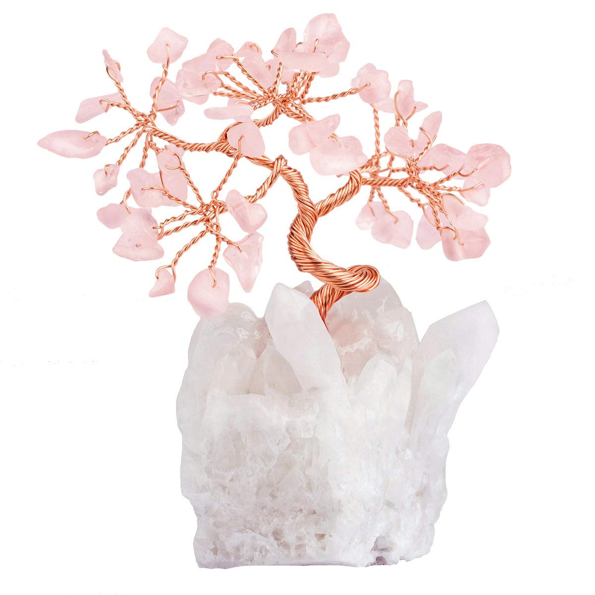 rockcloud Natural Crystal Tree Stones Chips Money Tree with Rock Quartz Base Home Decoration for Wealth and Luck, Rose Quartz
