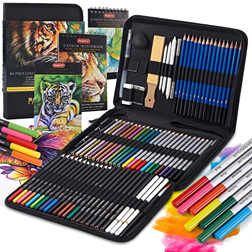 Pandafly P916-80 Pack Drawing Set Sketching Kit, Pro Art Supplies With 3-Color Sketchbook, Watercolor Pad, Colored, Graphite, Charcoal, Metallic Pencil, For Artist Adults Kids Beginner thumb #5