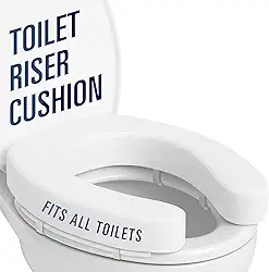 Vive Elevador de assento sanitário para idosos – Ajuste universal – Almofada elevada para assento sanitário com espuma de alta densidade para alongamento e padrão – Alça firme, acolchoada e acolchoada