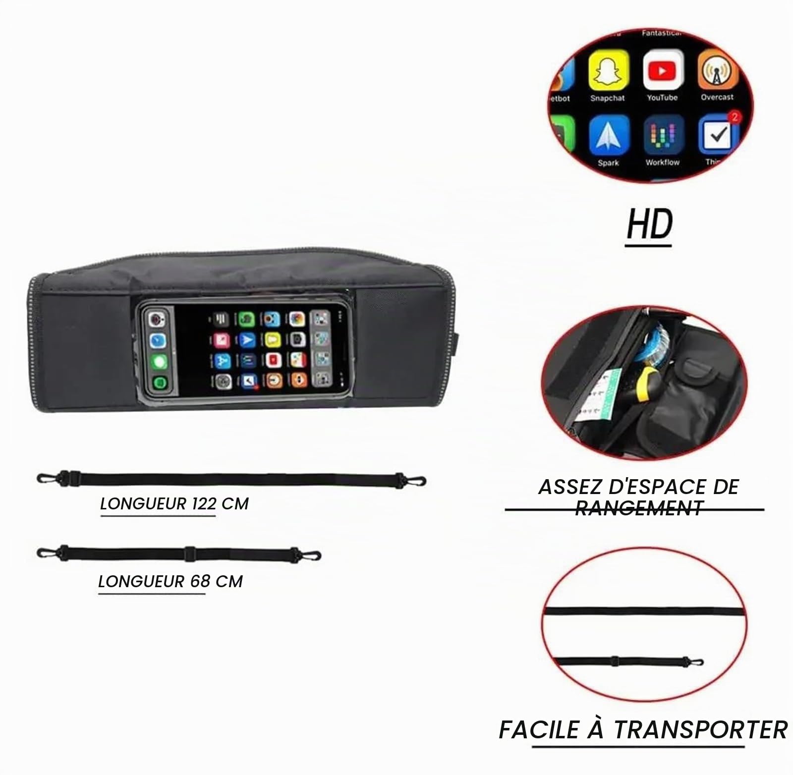 Sac Guidon Moto Sac De Rangement pour Guidon, Accessoire De Moto pour CFMOTO 800MT 800 MT, Sac De Rangement Étanche Et Anti-poussière, Sac De Navigation(Black NO Logo)