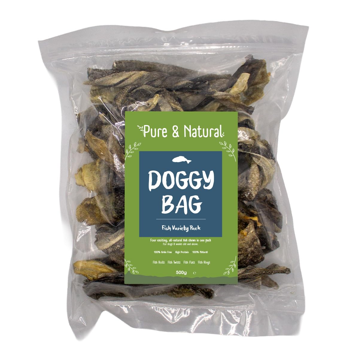 Pure & Natural Whitefish Treats Variety Pack 500g, 100% Air Dried Fish Skin for Dogs 1kg, Grain Free Dog Treats and Natural Dog Chews with Omega 3 for Dogs
