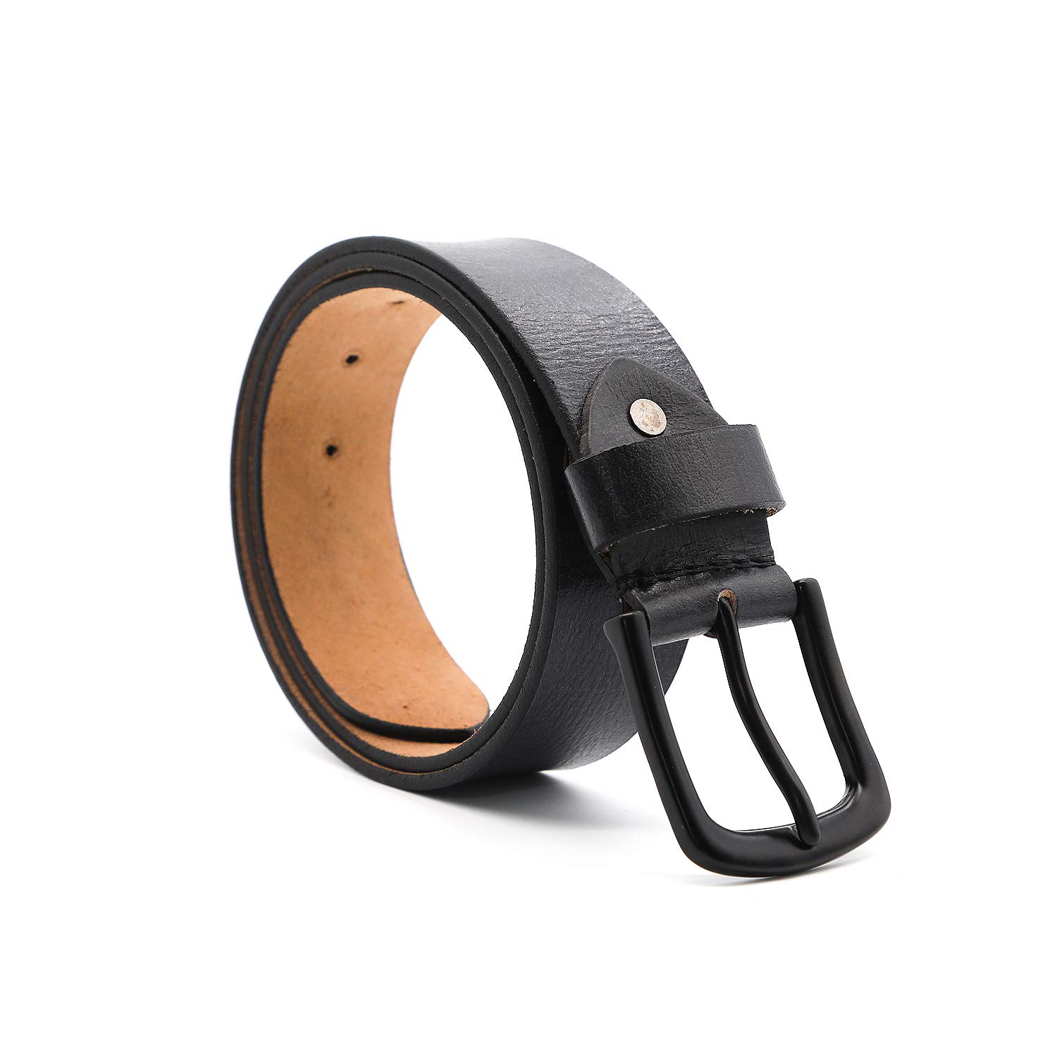 Kertz Mens Full Grain Genuine Black Buckle 100% Leather Belt 1.5" in Black and Brown (34-36, black)