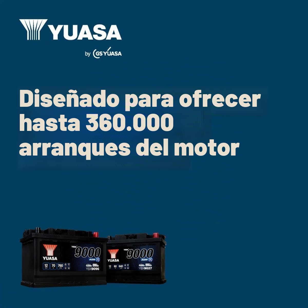 YUASA Batería 70, Ah 760, A/EN YBX9096 L 278mm B 175mm H 190mm Compatible con VW Polo V Hatchback 6R1, 6C1 Golf 7 Hatchback 5G1, BQ1, BE1, BE2, PEUGEOT 208 I Hatchback CA, CC, OPEL Corsa D Hatchback | 760 CCA, Resistente Vibraciones, Optimizada Start-Stop