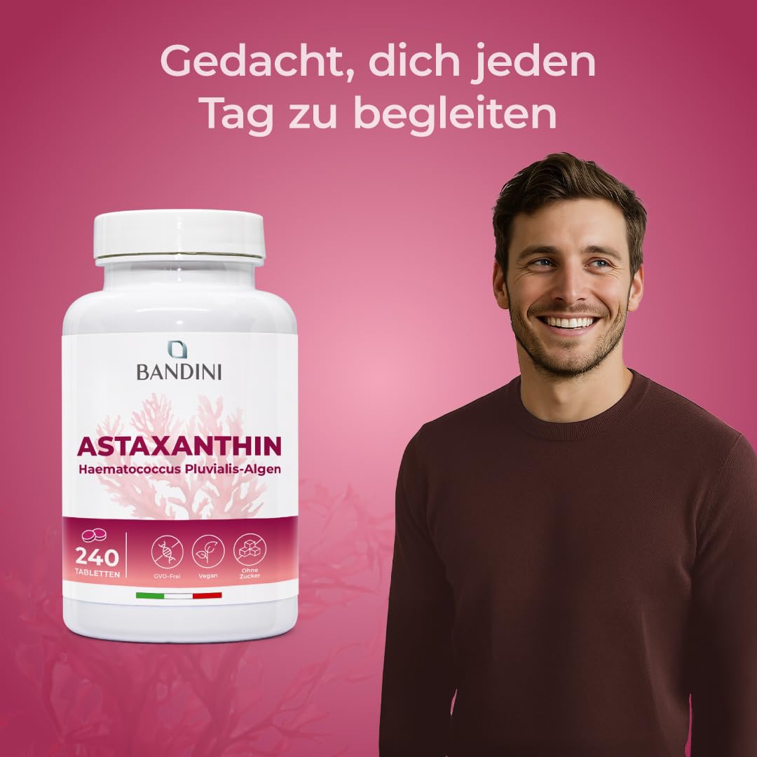 Bandini® Astaxanthin 8mg 240 Tabletten für 8 Monate (1 Tablette pro Tag) | | Hochdosiert 8 mg pro Tablette | Natürliches Astaxanthin aus Haematococcus Pluvialis Algen | Magnesiumstearatfrei, GMO-frei