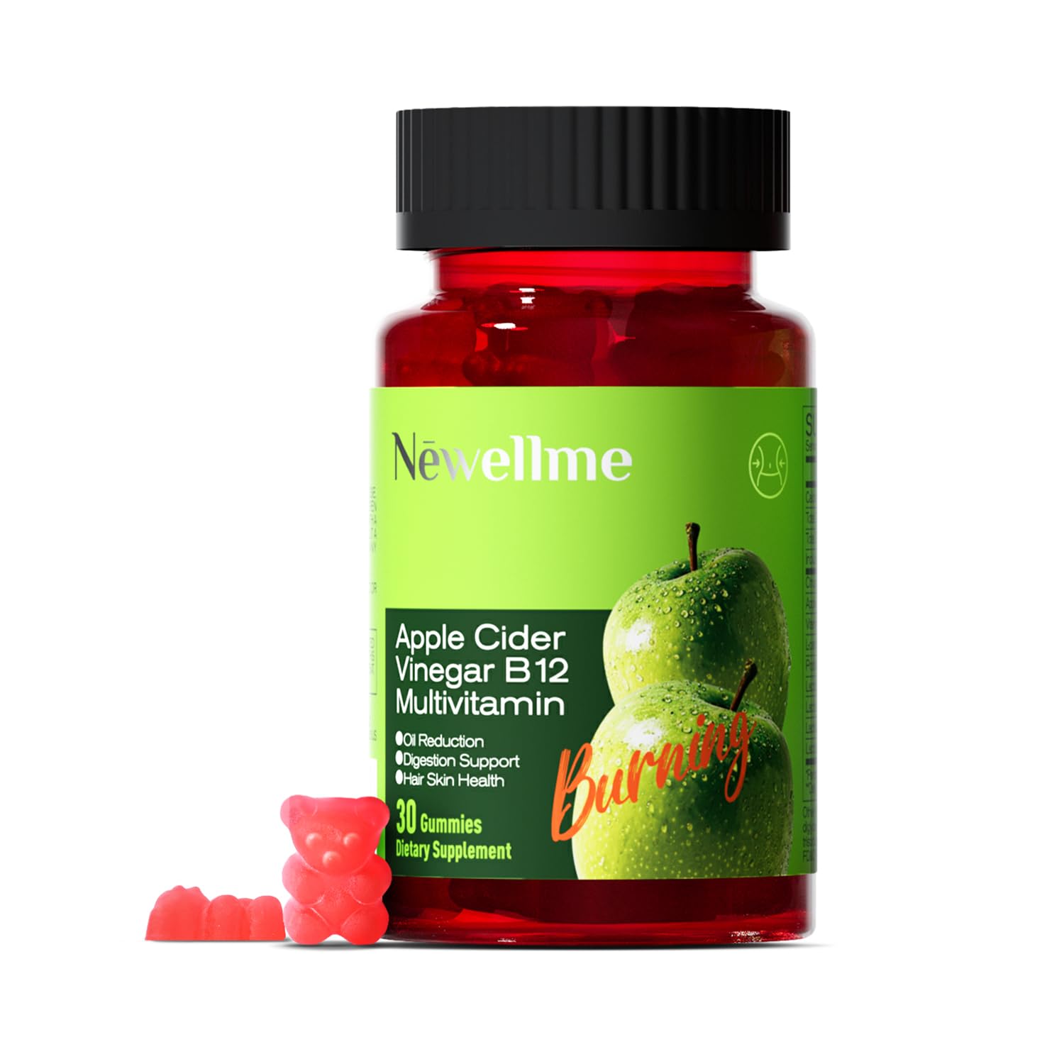 NEWELLME Gomas de vinagre de maçã com vitamina B12 1.000 mg 30 gomas