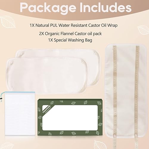 Miniatura 4 de Paquete de 4 compresas de aceite de ricino orgánico reutilizables para desintoxicación del hígado, tiroides, pecho, inflamación, aceite de ricino