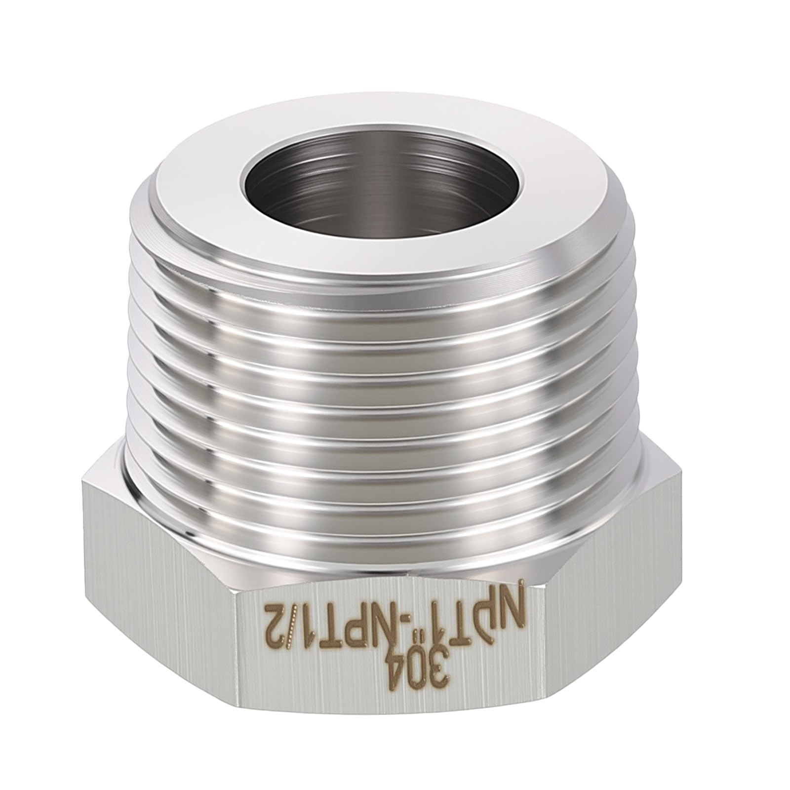 1 x 304 stainless steel socket to male thread adapter, 1 inch male NPT x 1/2 inch female NPT hexagonal reducer for industry, automotive, liquid transport, home, garden, irrigation