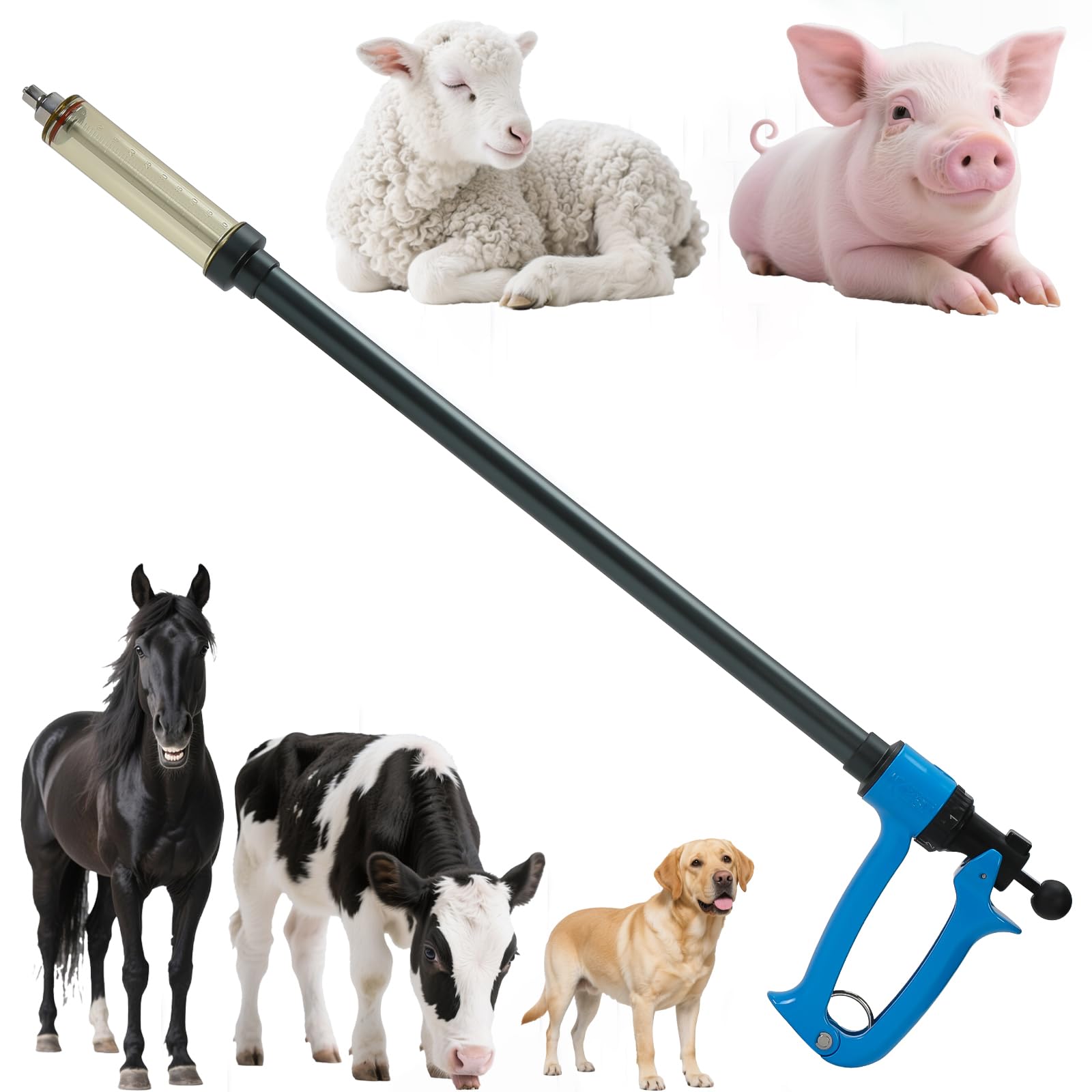 50ml Repeating Livestock Syringe Gun, Long Pole Veterinary Injector