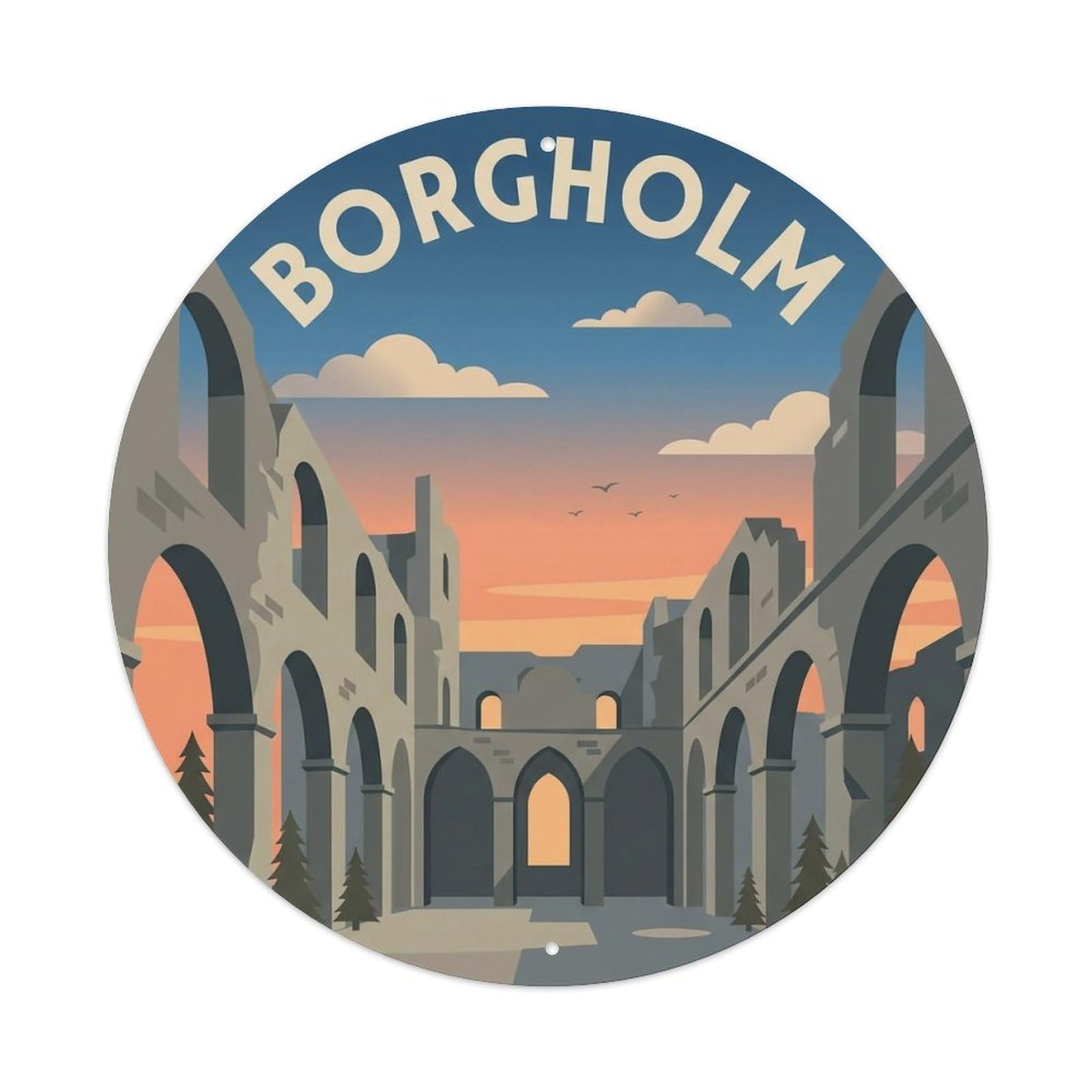 Okahys 8X8inch(20X20cm) Vintage Travel Borgholm Sweden Ruins Metal Tin Sign