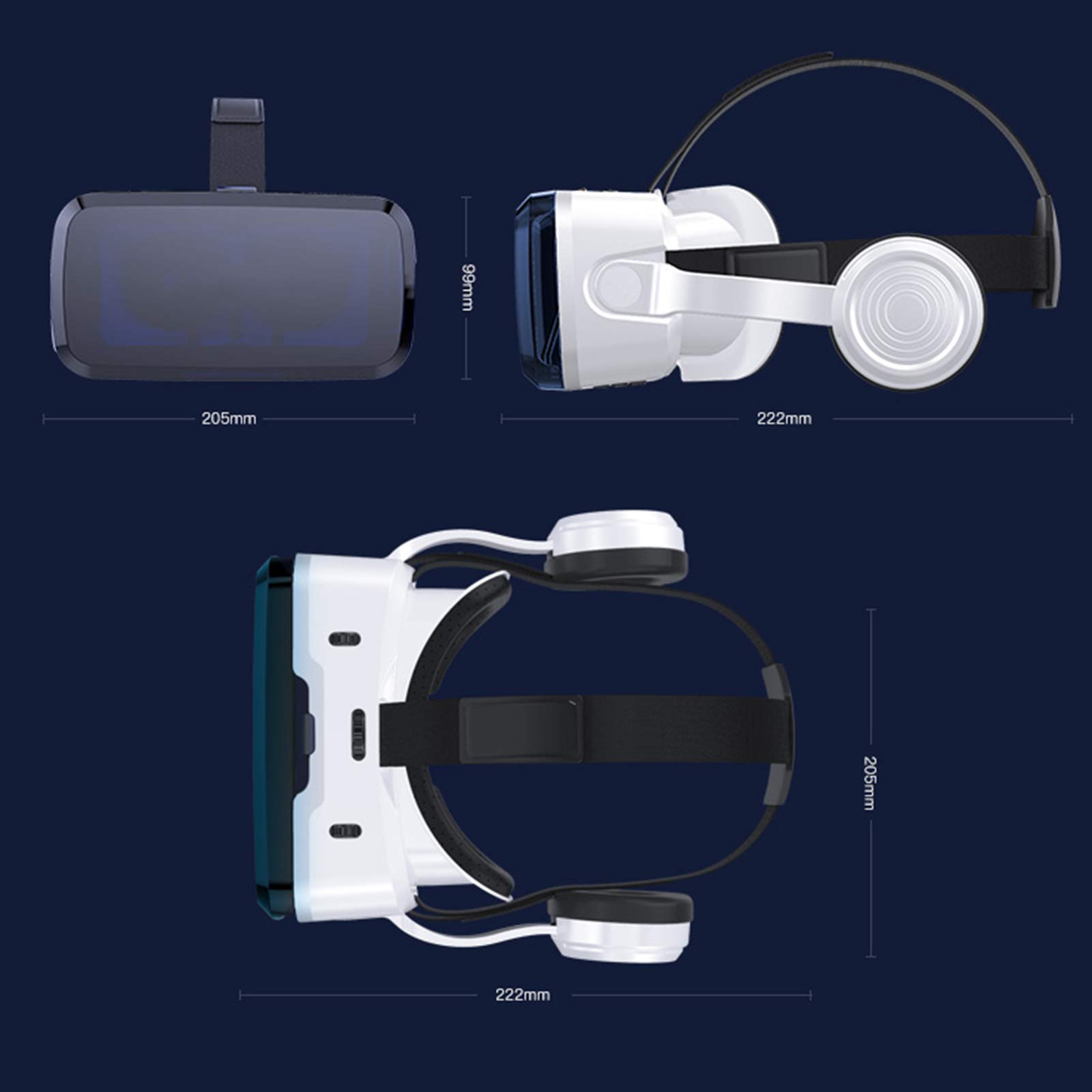 3D VR Gafas de Realidad Virtual, Conexión Bluetooth Auriculares Estéreo Integrados, Casco VR de Realidad Virtual para Pantalla de 3,5 a 6,0 Pulgadas