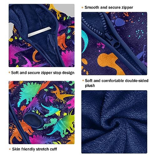 Bright Colorful Neon Dinosaurs Boys Fleece Hoody Jacket Zip Up Coat Warm Fall Winter Plush Jacket Long Sleeve Outerwear3