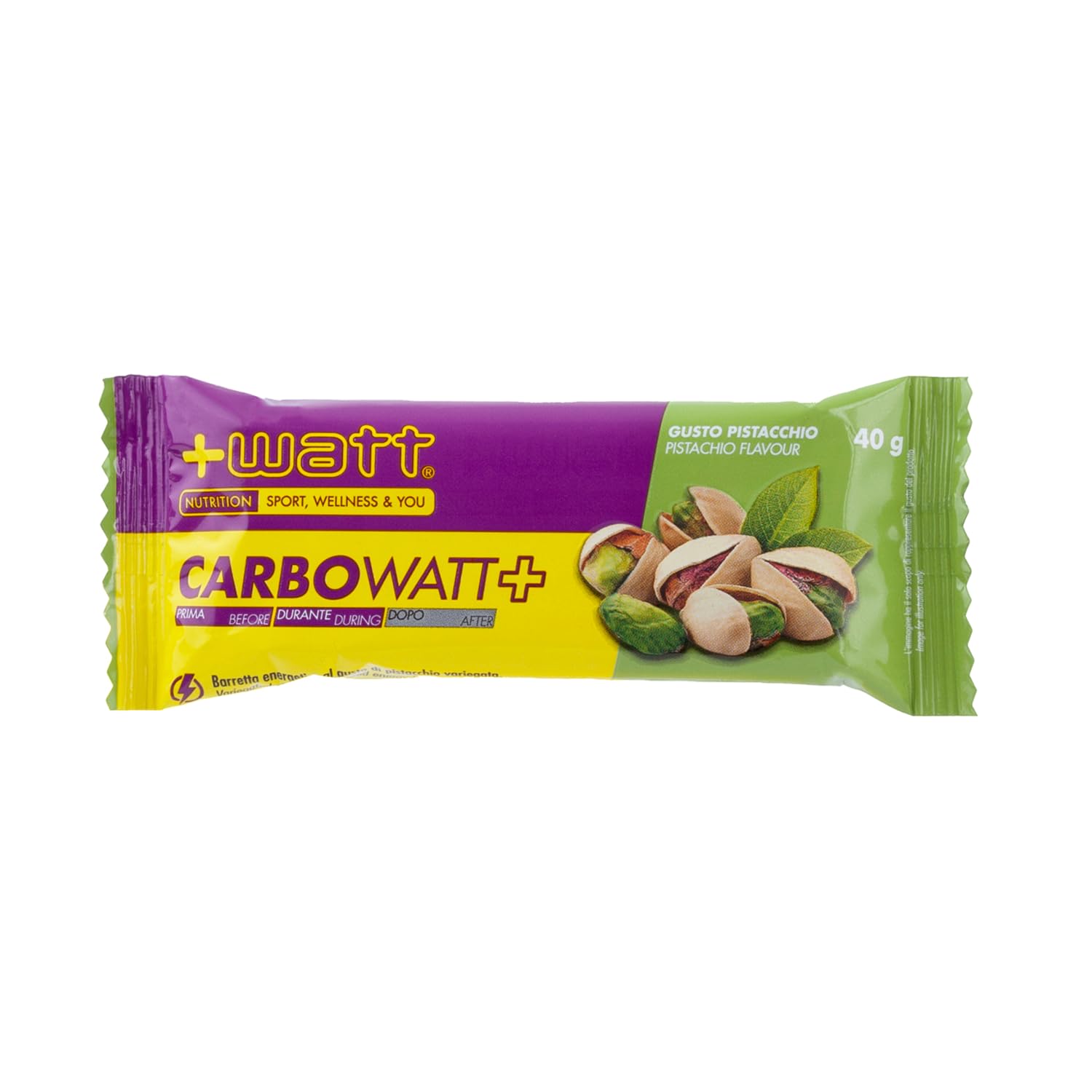 Carbowatt+ Barretta Energetica a Base di Carboidrati con Maltodestrine e Fruttosio - Barretta ad Azione Pro-​energetica per il Breve e Lungo Termine (1 barretta, Pistacchio)