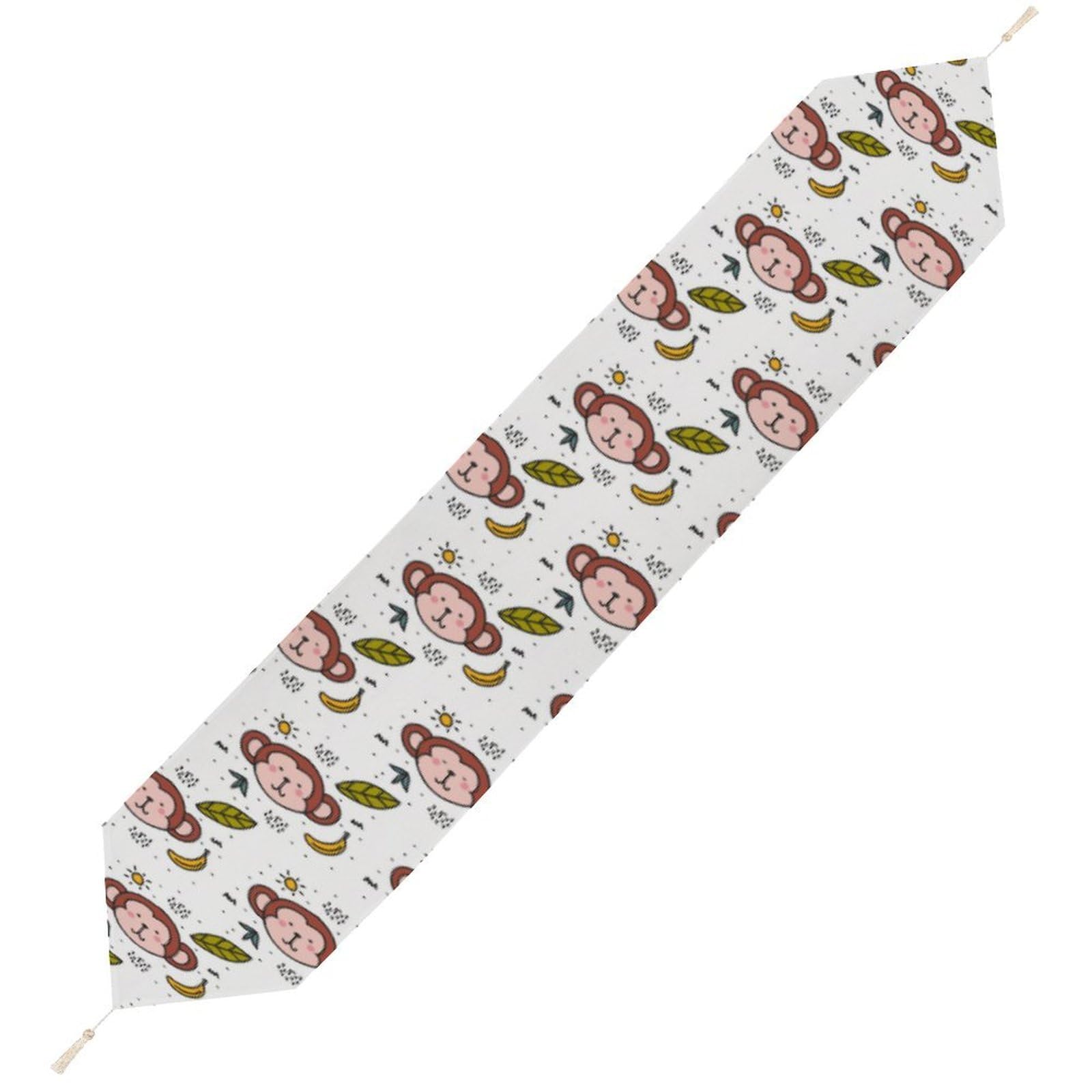 JZemdybill 229*33cm Table Runner with Tassel, Monkey Pattern Banana Table Runner, Table Decoration for Kitchen, Party, Restaurant