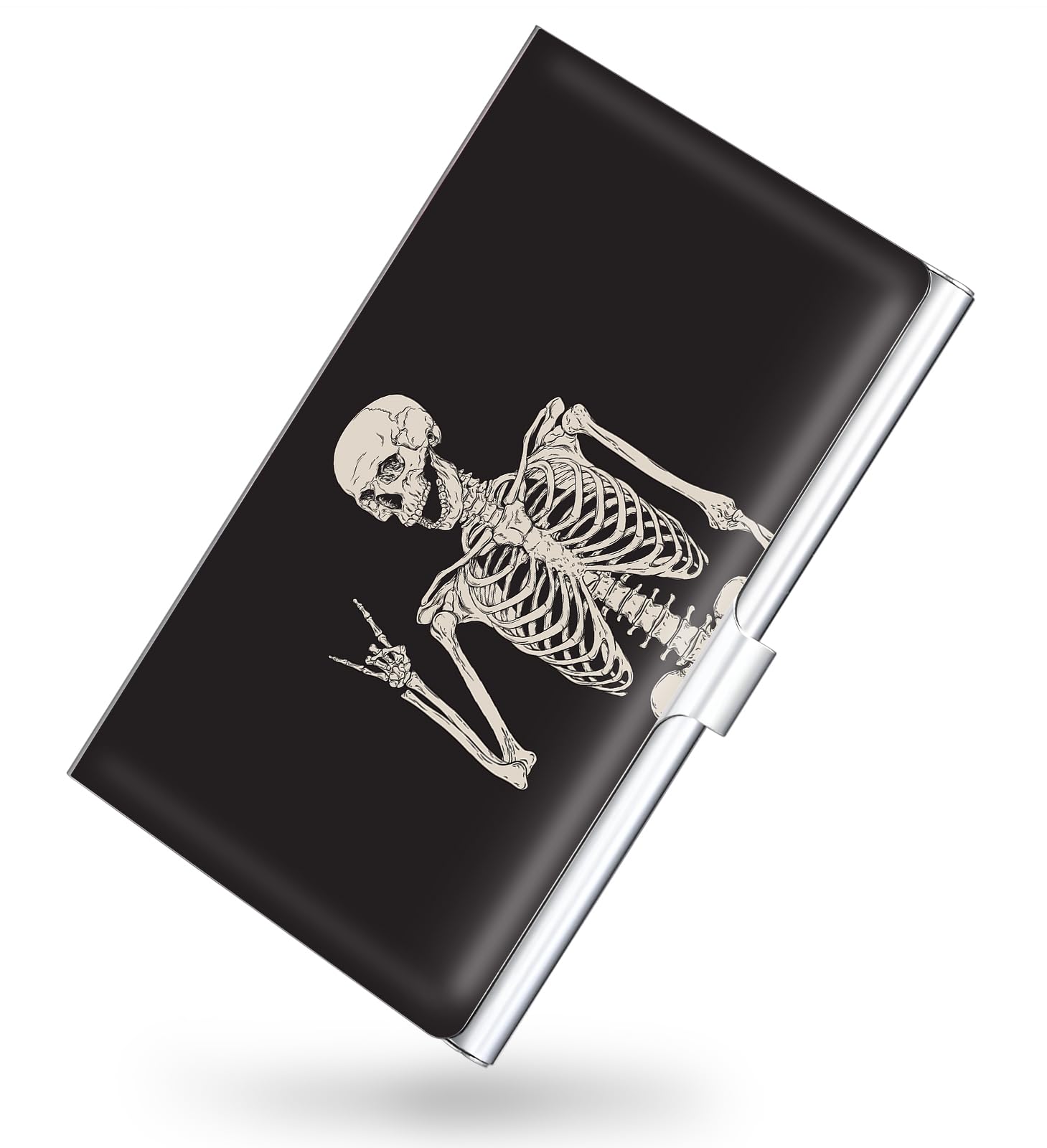 xiviers Business Card Holder，Color Printing Men's and Women's Business Card Case，Ultra-Thin Metal Business Card Organizer，Carry-on Pocket Wallet Business Card Holder, Skeleton, 3.6 x 2.4 x 0.3 inches — image 1