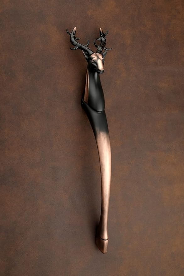 GLOXY Premium 12 Inch Vintage Deer Shaped Main Door Handle - Copper Black Push & Pull Aluminium Wooden & Glass Doors Handles with 8 Inch Hole-to-Hole Spacing - Decorative for Homes, Hotels & Offices