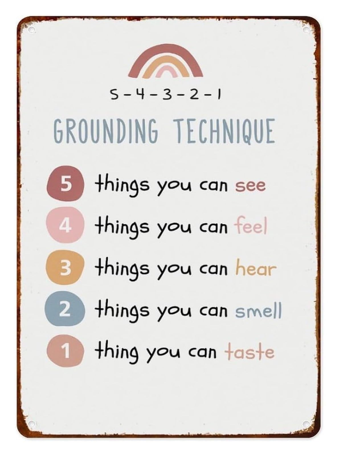 MQXFCZUX Grounding Technique Stay Present Metal Sign Typography Print Decoration for Living Room Reading Nook Quiet Zone 8 X 12 inch