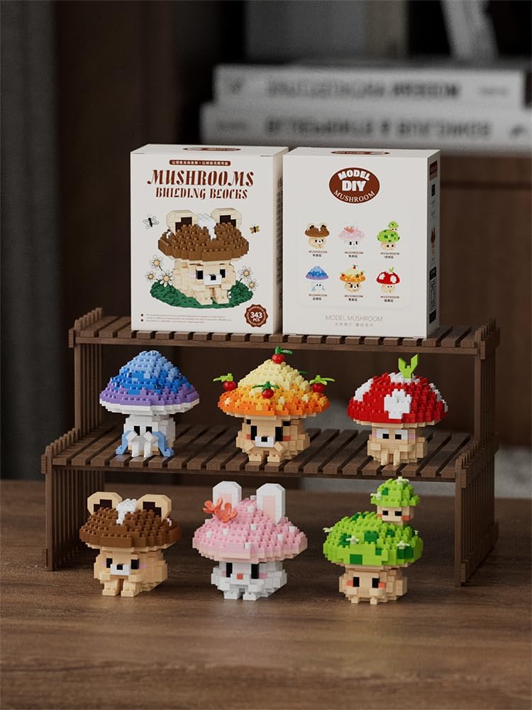 Bear Mushroom Mini Cute Mushroom Animals Building Toy Set Adorable Plant Blocks for Creative Play Bonsai Botanical Collection
