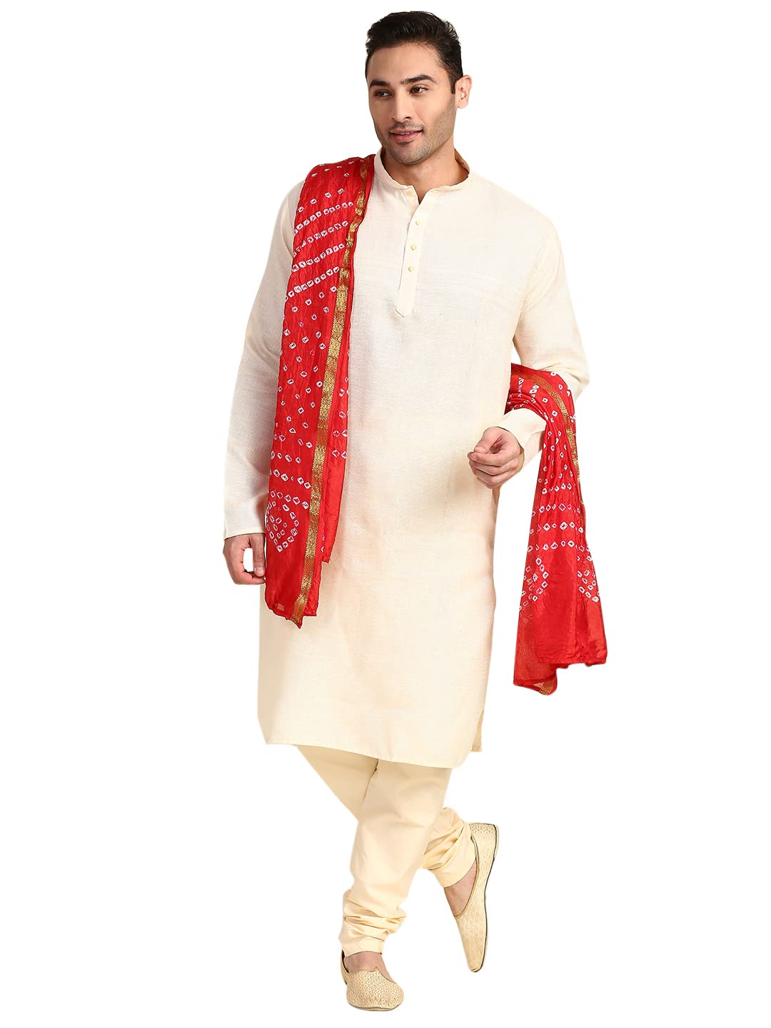Men's Red Bandhini Dupatta for Kurta/Sherwani/Achkan-image-30