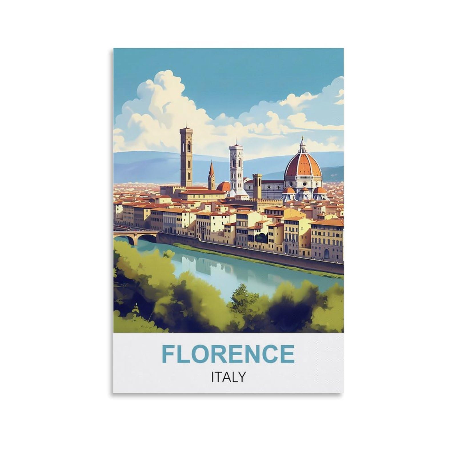 Hnrojico Unframe-Style Florence Italy Vintage Travel Poster 12X18inch(30X45cm) Canvas Wall Art Poster Prints