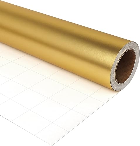 Mini rollo pequeño de papel de regalo de Navidad (17 pulgadas x 32.8 pies), dorado mate para vacaciones, cumpleaños, bodas, baby shower
