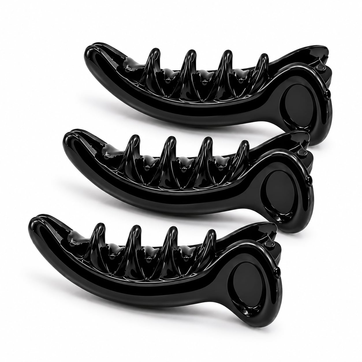 Small Size Glossy Banana Hair Clips for Women, Black Hair Clutcher Clip with Curved Grip Teeth, Banana Clip for Daily Hairstyling, Casual Wear, Office, College & Hair Bun Styling (Pack of 3)-image-24