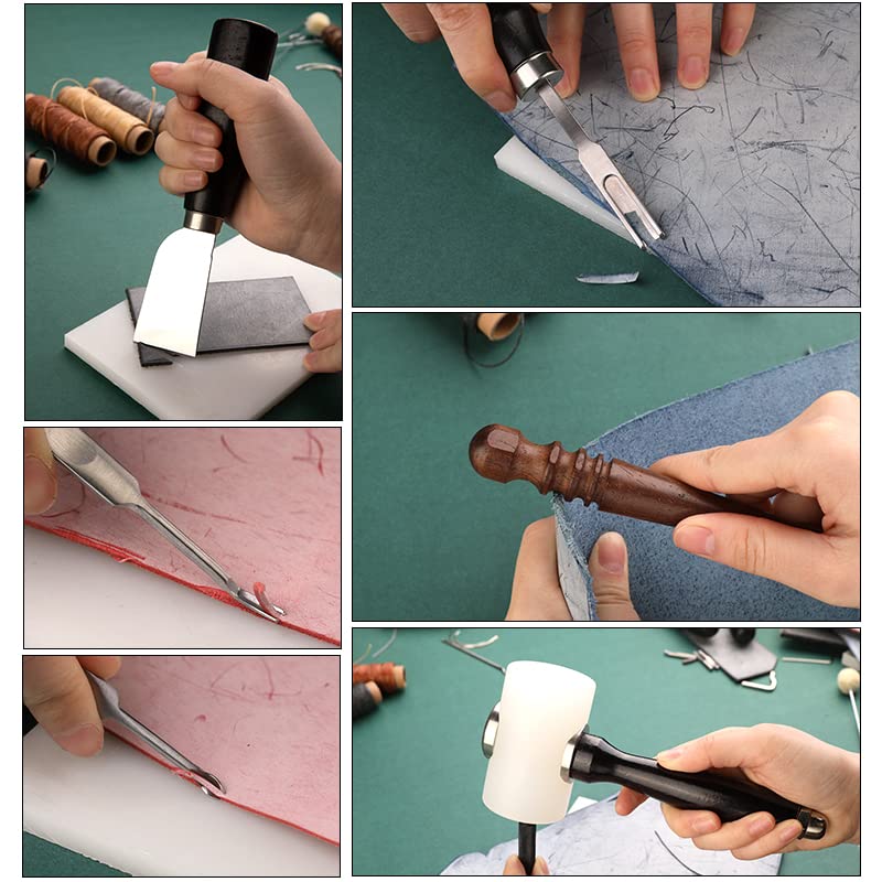 Lot De 3 Outils à Griffer Le Cuir - Poignée En Bois Forme Gourde - Pour Couture Et Maroquinerie