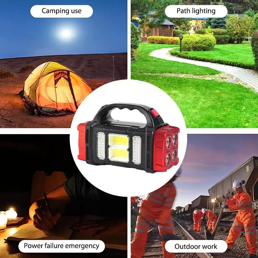 Image of Care 4 Multifunction Solar Waterproof Flashlight with USB Charging,Twin Bulb LED & COB 5 hrs Torch Emergency Light (Red)