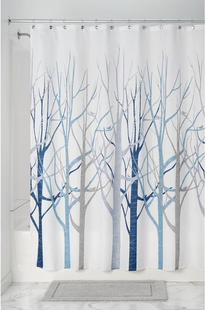 72" x 72" Blue and Gray Forest Fabric Shower Curtain